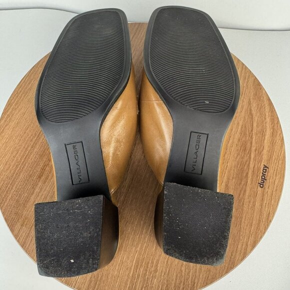 Villager San Jose Slide Womens Tan Leather 90's Minimal Block Heel Loafers 8.5M - Picture 6 of 7